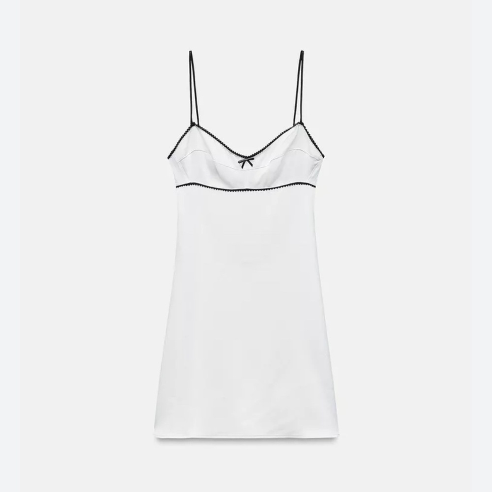 Satin Slip Dress- White   ZARA